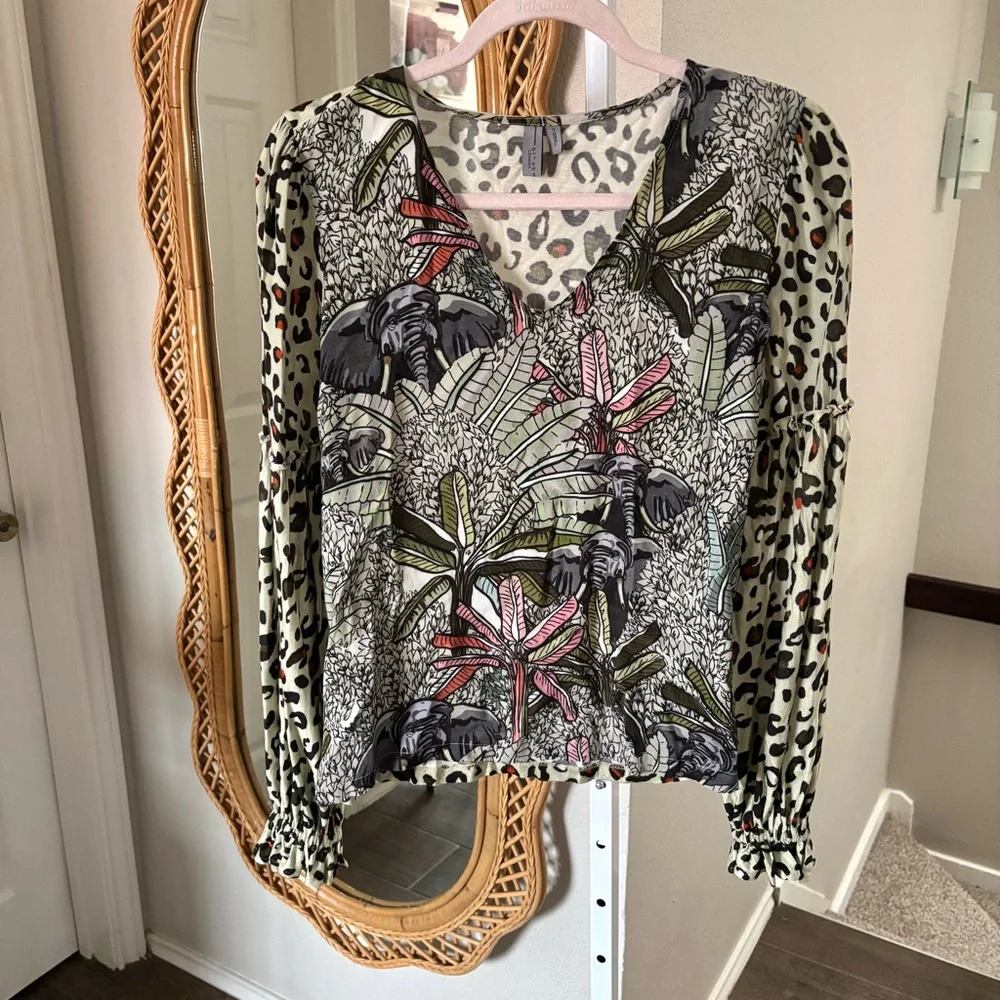 Anthropologie / Bl^nk London Top Blouse Elephant Print - Picture 2 of 5